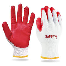 Non-Slip Work Construction Gloves - Red Latex Cotton Nitrile Palm Coated
