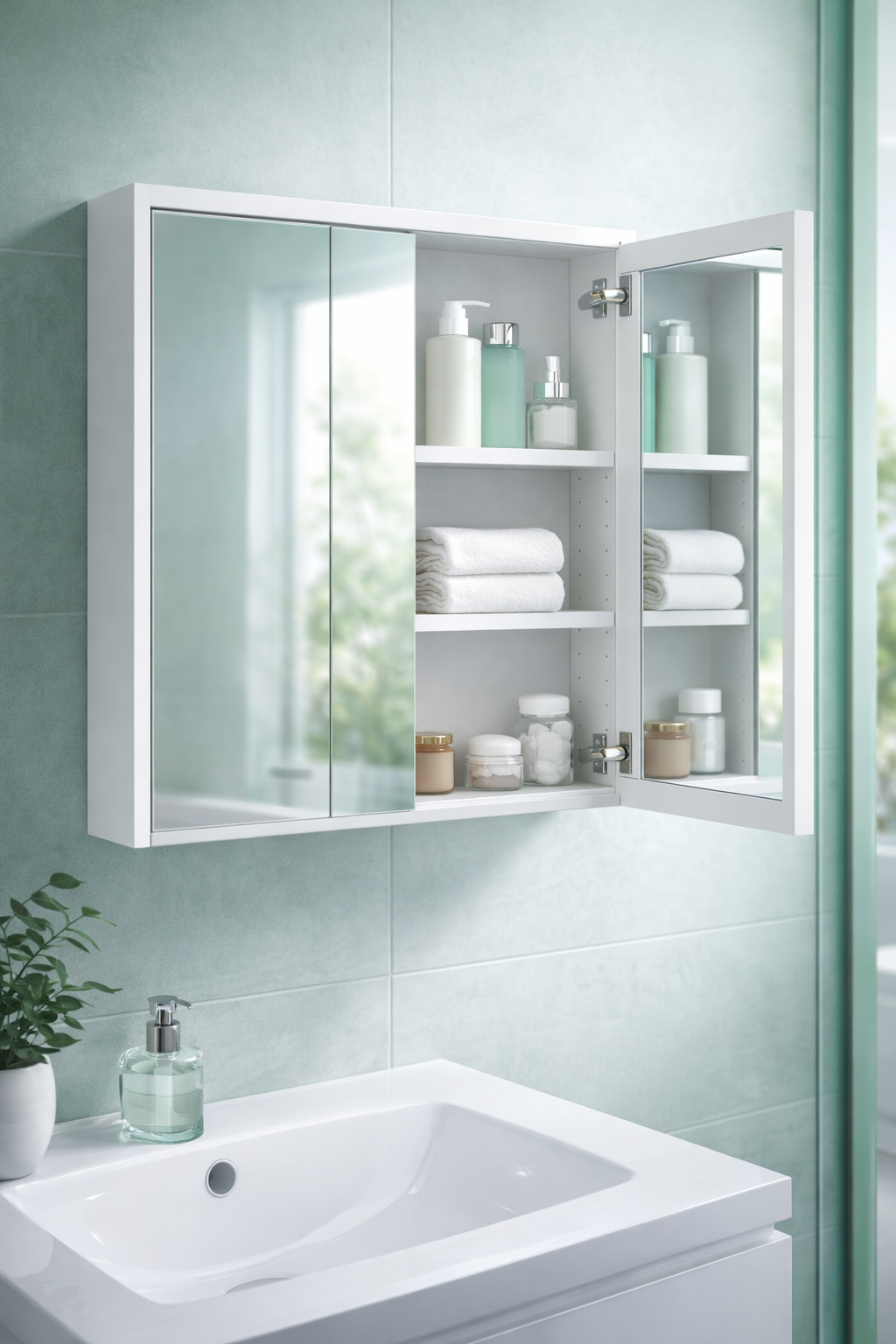 Wall Mounted Bathroom Mirror Cabinet – Storage Organizer