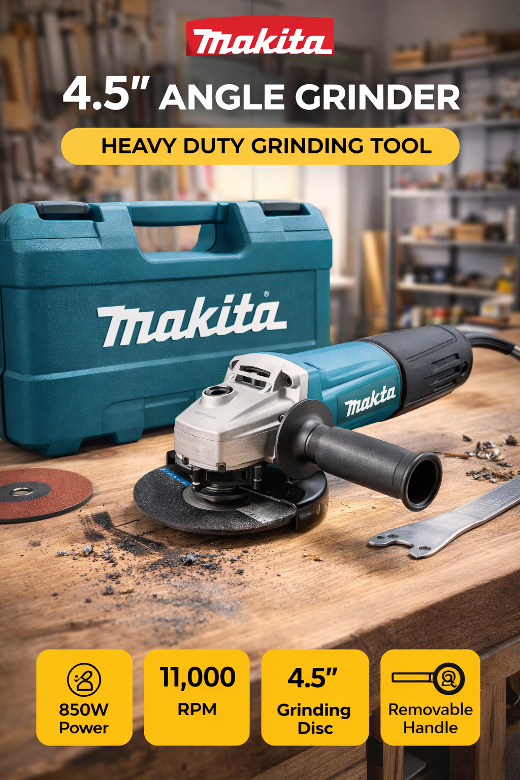 Makita 4.5 inch Angle Grinder – Heavy Duty Grinding Tool